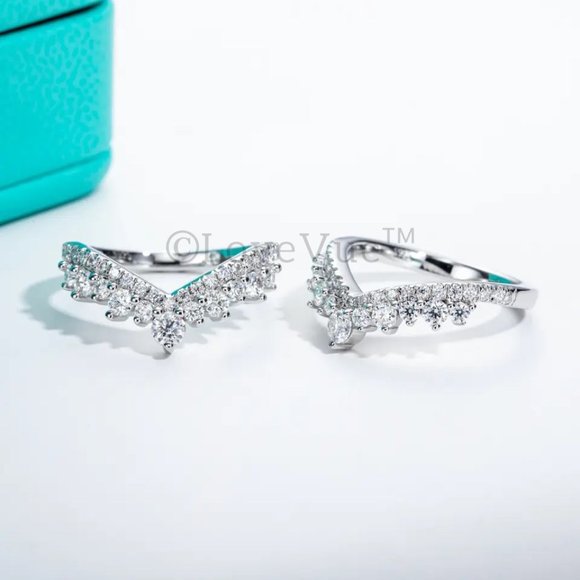 Elegant Diamond Moissanite Chevron Ring Band Enhancer - Picture 8 of 16